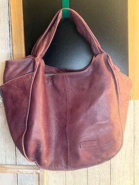 Christopher Kon Oversized Burgundy Leather Hobo Shoulder Bag Satchel Purse***
